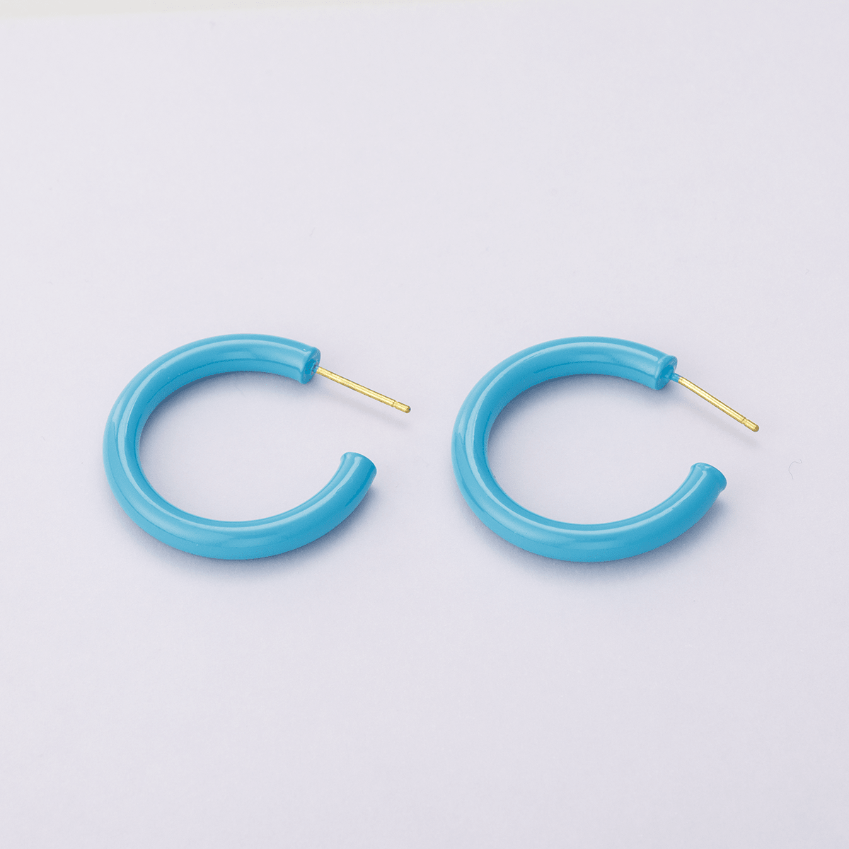 14K Gold Filled 30mm Blue Enamel C - Shaped Hoop Earrings | AD00380 - DLUXCA