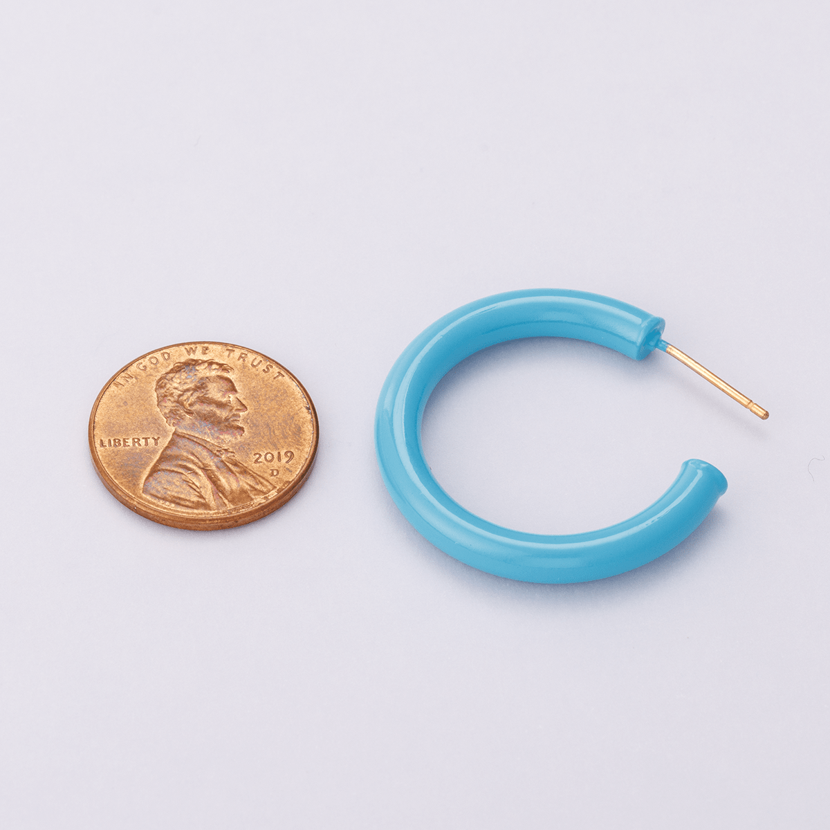 14K Gold Filled 30mm Blue Enamel C - Shaped Hoop Earrings | AD00380 - DLUXCA