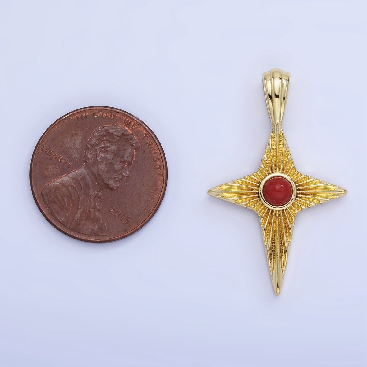 14K Gold Filled 30mm Carnelian Celestial Sunburst North Star Pendant | AA1247 - DLUXCA