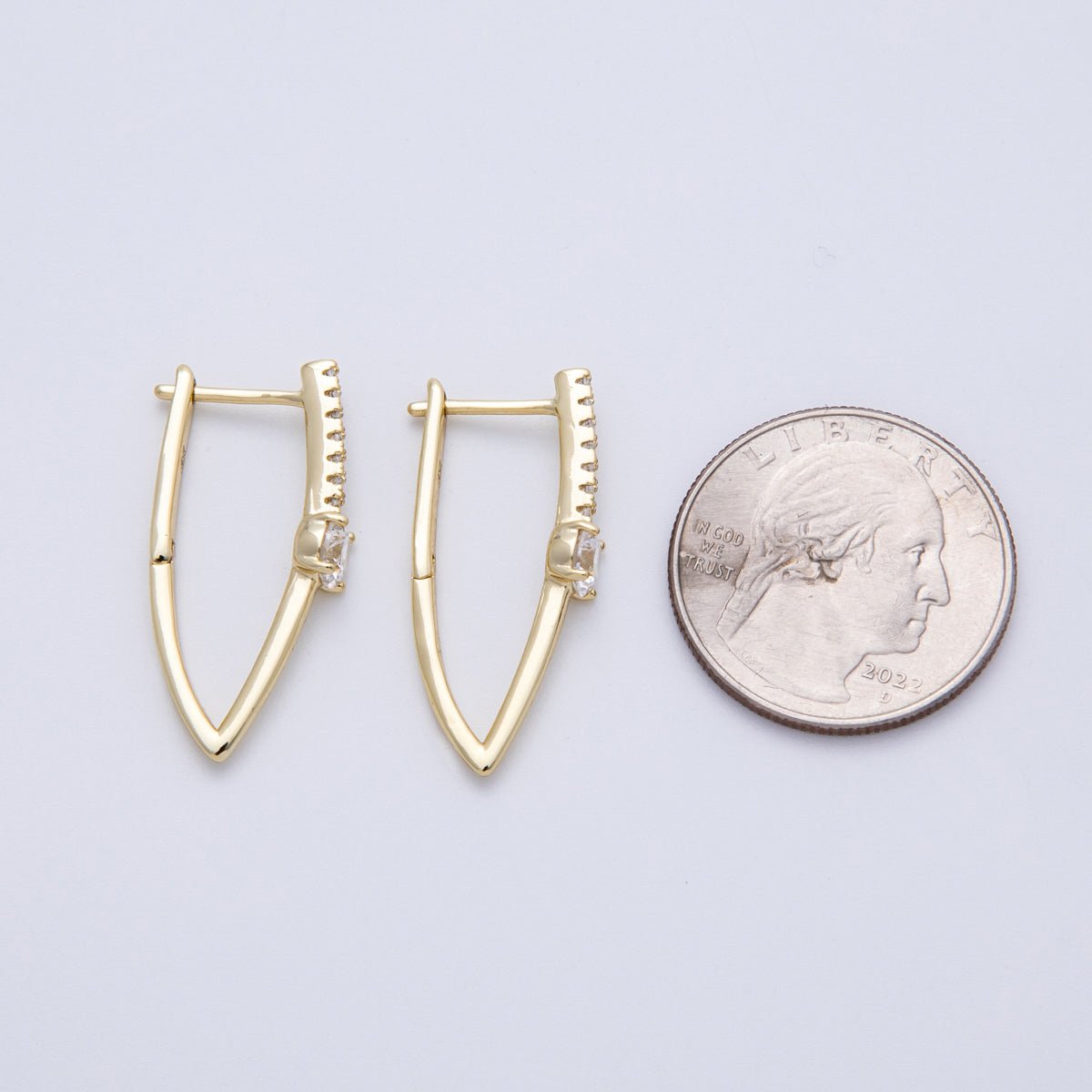 14K Gold Filled 30mm Clear CZ Micro Paved Navette Hoop Earrings | Earrings - 00135 - DLUXCA