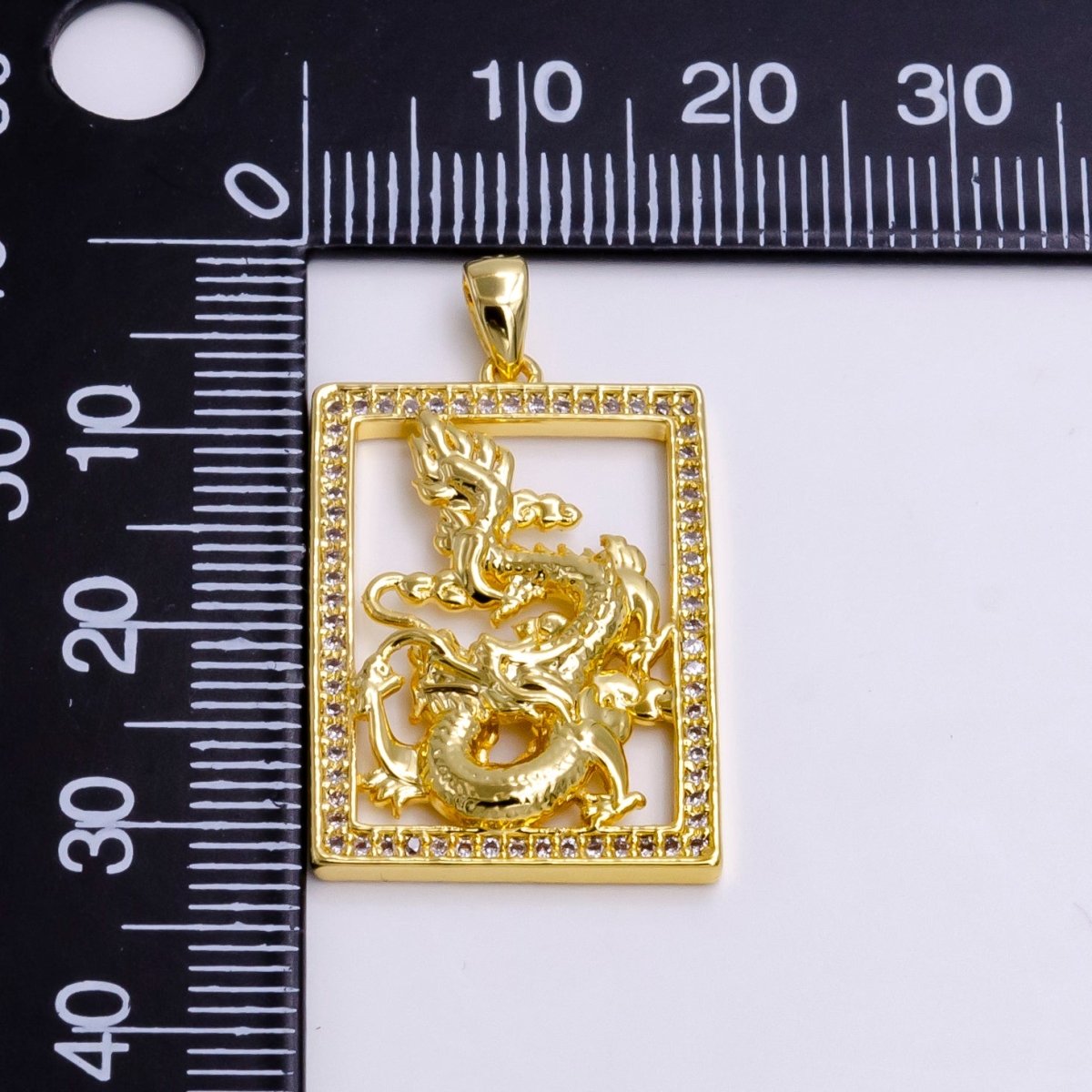 14K Gold Filled 30mm Dragon Animal Micro Paved Open Tag Charm | AA744 - DLUXCA