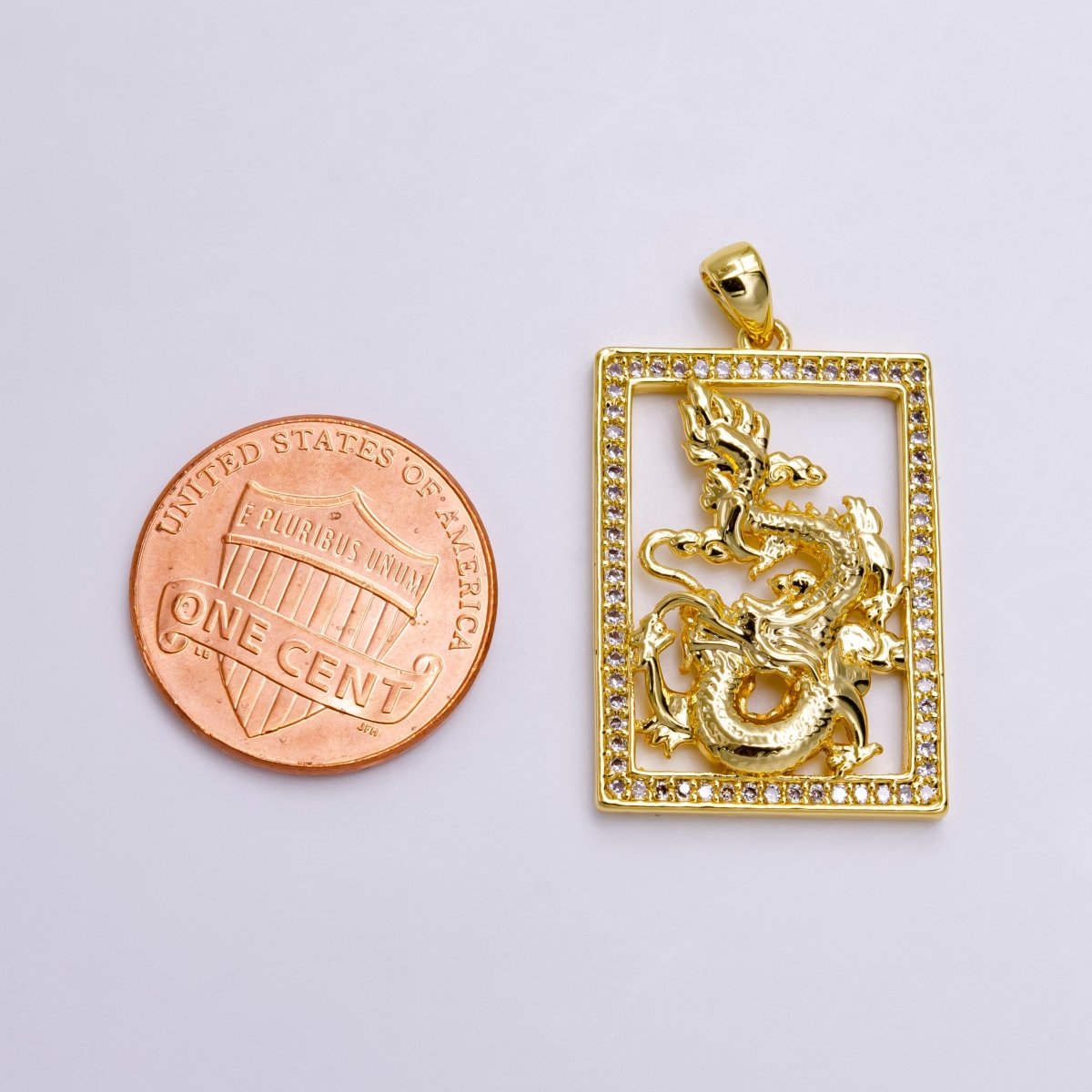 14K Gold Filled 30mm Dragon Animal Micro Paved Open Tag Charm | AA744 - DLUXCA