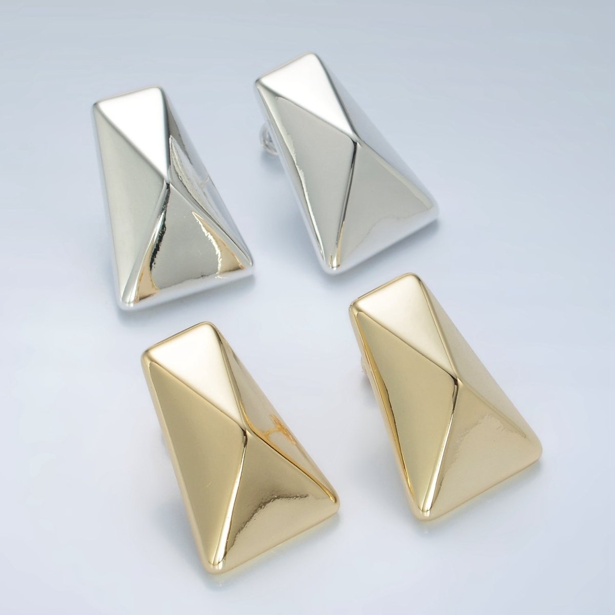 14K Gold Filled 30mm Edged Rectangular Prism Lightweight Stud Earrings in Gold & Silver | AD677 AD678 - DLUXCA