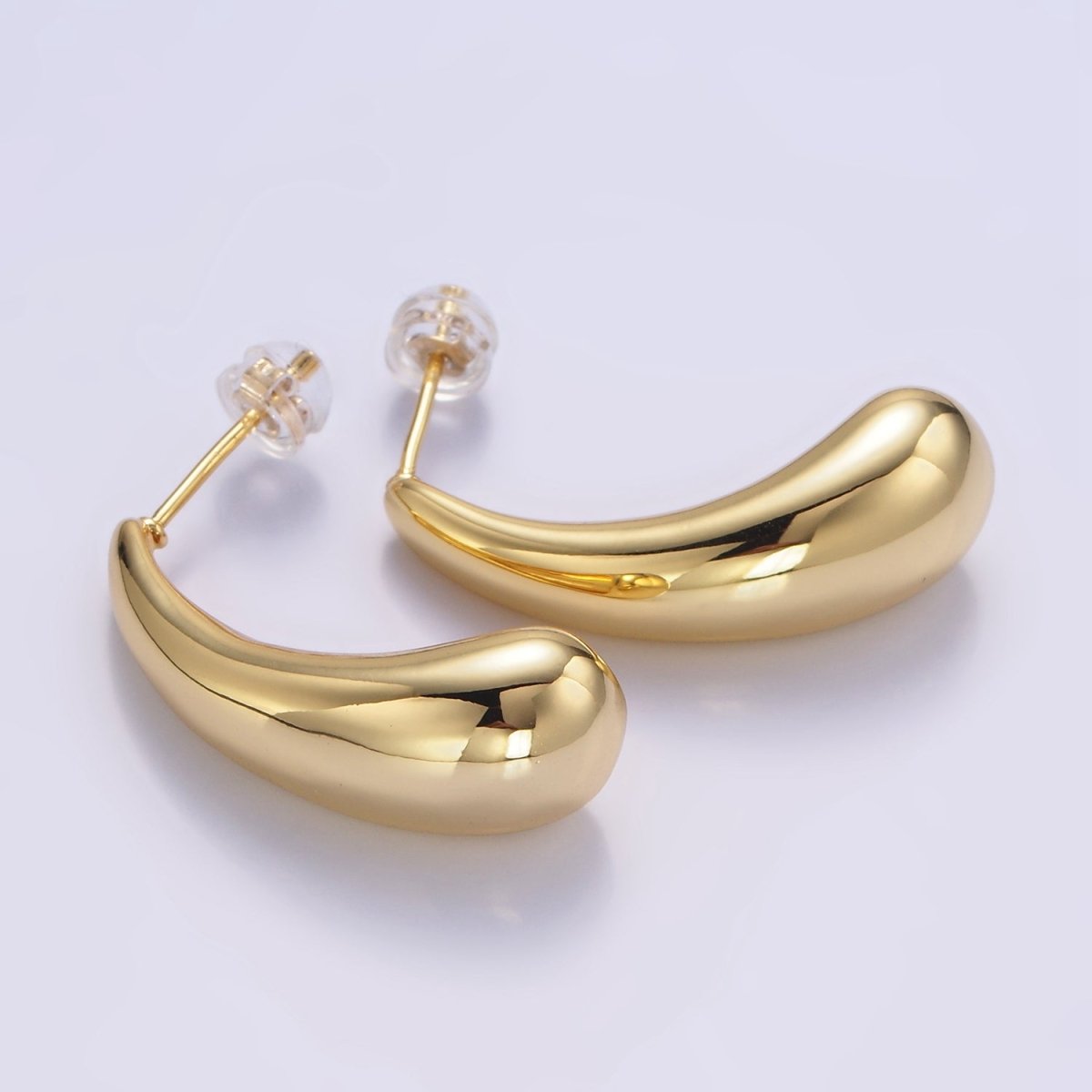 14K Gold Filled 30mm Geometric Teardrop Minimalist Stud Earrings in Silver & Gold | P520 P521 - DLUXCA