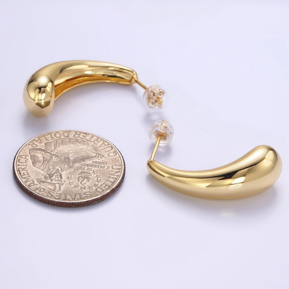 14K Gold Filled 30mm Geometric Teardrop Minimalist Stud Earrings in Silver & Gold | P520 P521 - DLUXCA