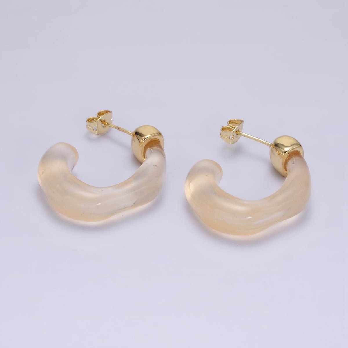 14K Gold Filled 30mm J - Shaped Resin Hoop Earrings | AE161 - AE167 - DLUXCA