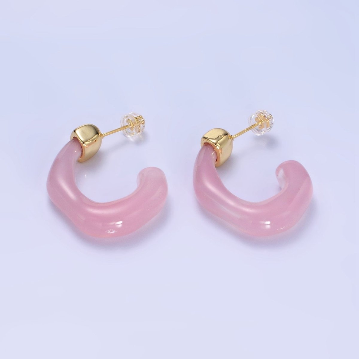 14K Gold Filled 30mm J-Shaped Resin Hoop Earrings | AE161 - AE167 - DLUXCA