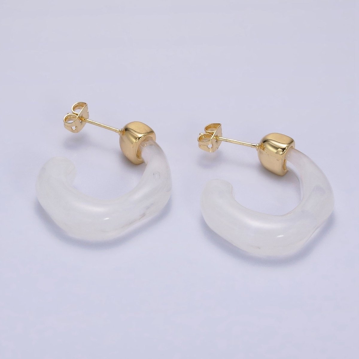 14K Gold Filled 30mm J - Shaped Resin Hoop Earrings | AE161 - AE167 - DLUXCA