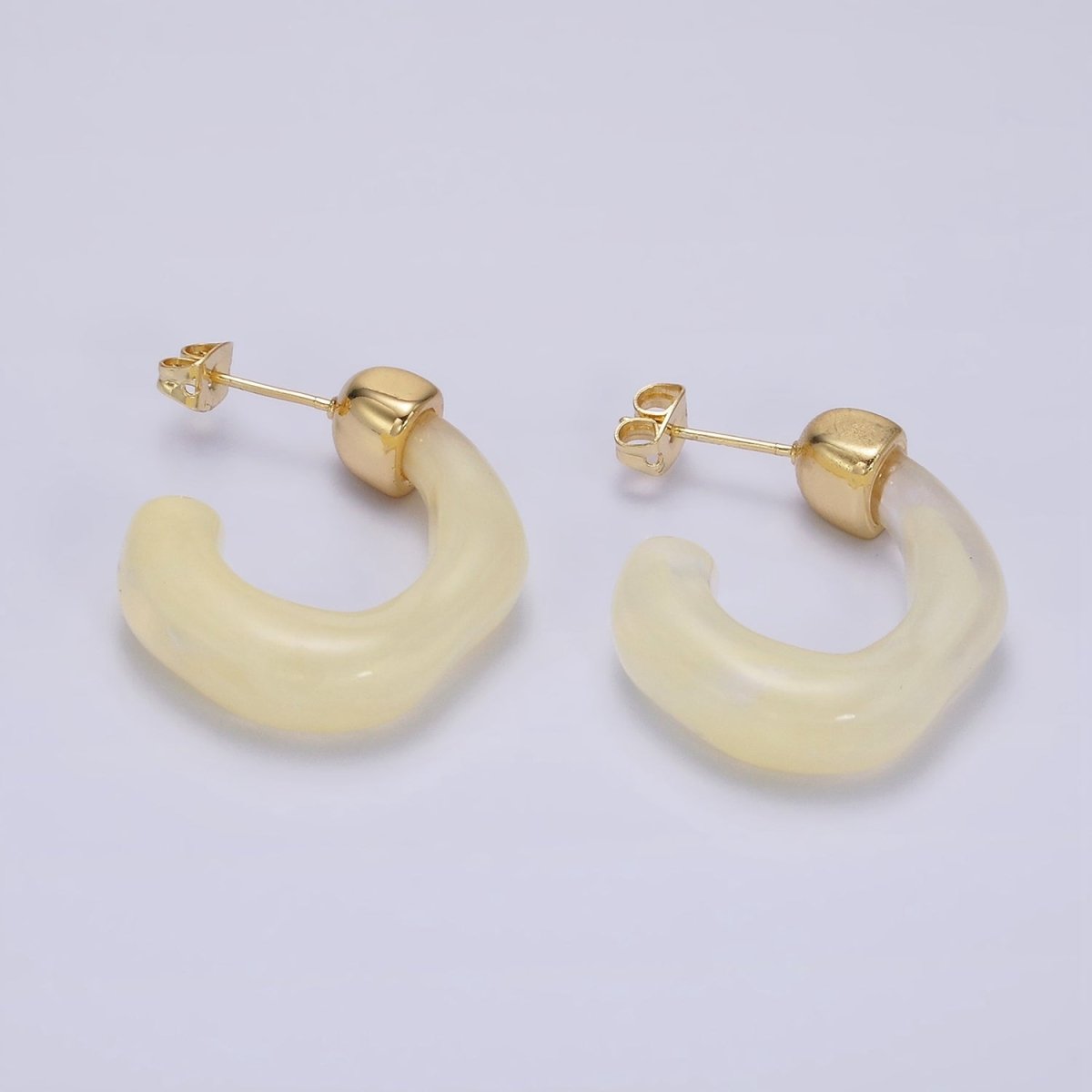14K Gold Filled 30mm J - Shaped Resin Hoop Earrings | AE161 - AE167 - DLUXCA