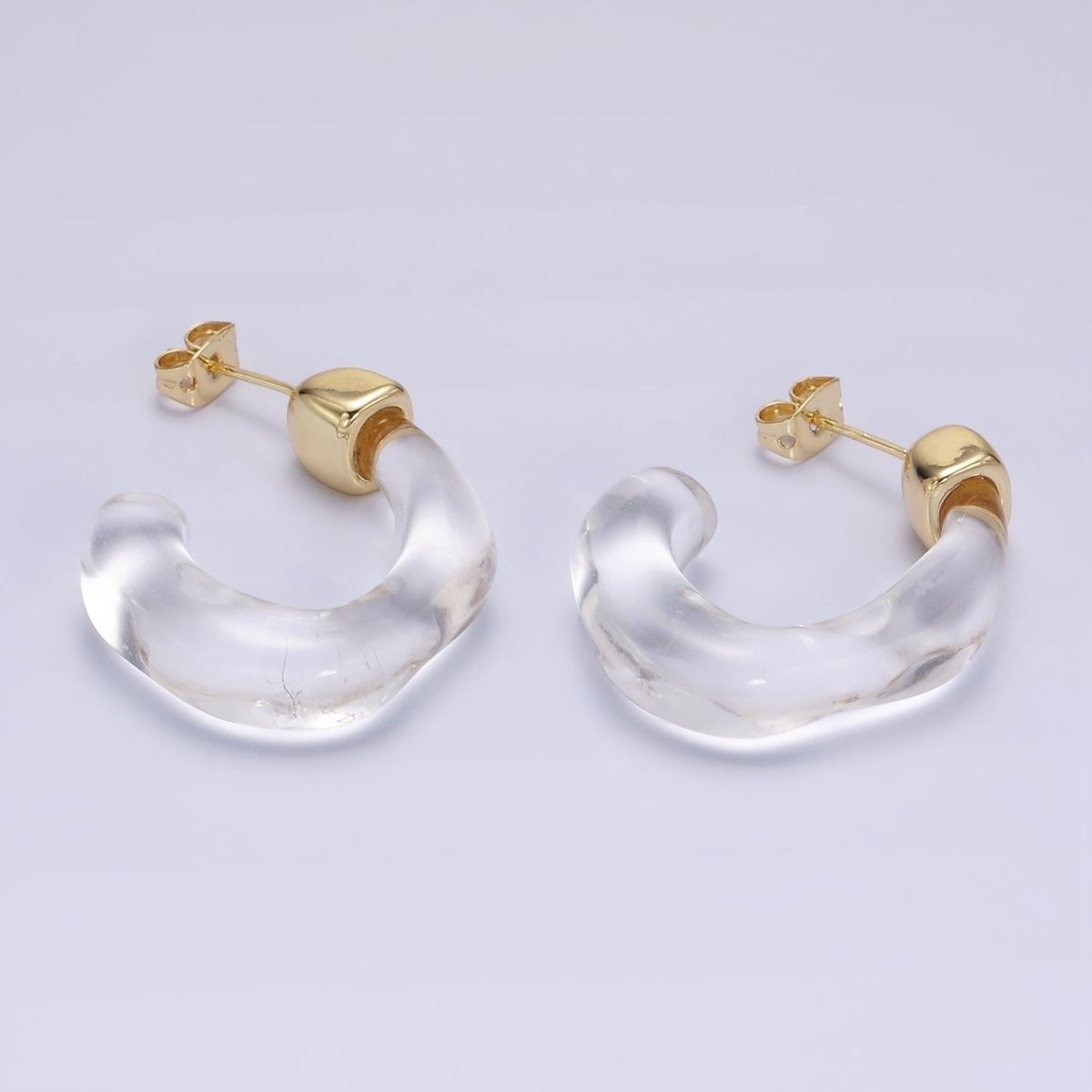 14K Gold Filled 30mm J - Shaped Resin Hoop Earrings | AE161 - AE167 - DLUXCA