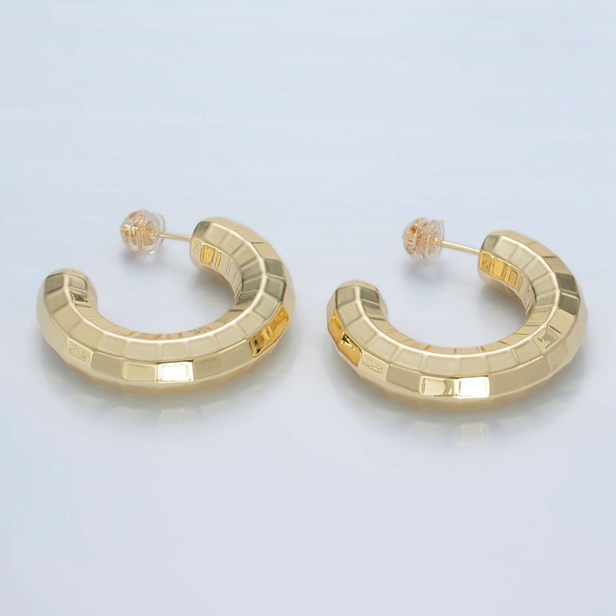 14K Gold Filled 30mm Lightweight Multifaceted C - Shaped Hoop Earrings in Gold & Silver | AD675 AD676 - DLUXCA