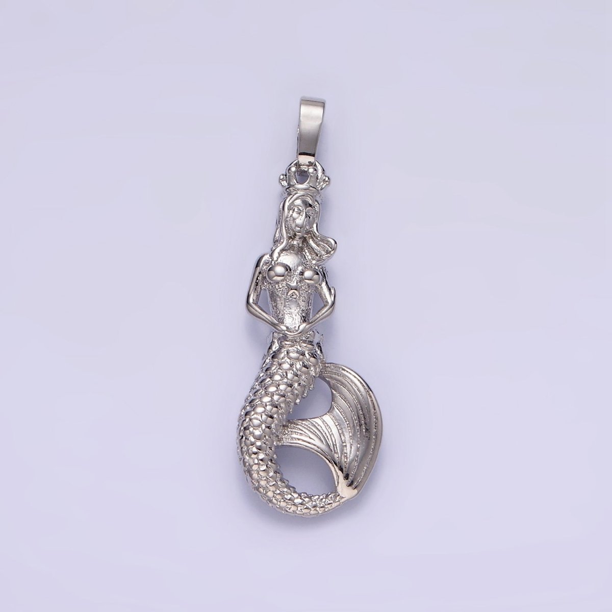 14K Gold Filled 30mm Mermaid Myth Textured Minimalist Solid Pendant in Gold & Silver | AA298 - DLUXCA