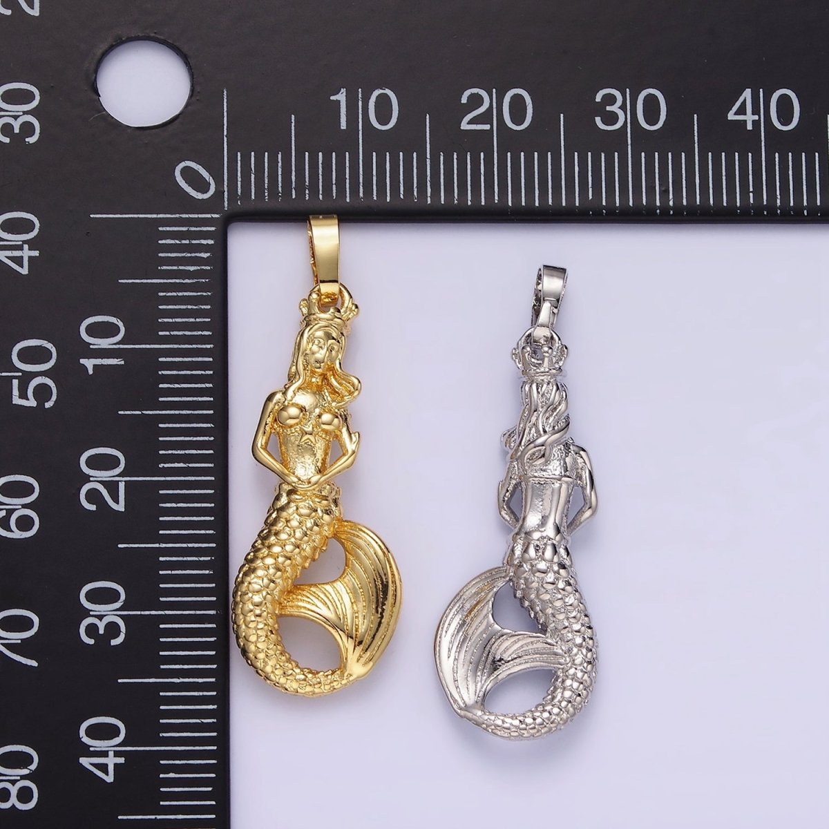 14K Gold Filled 30mm Mermaid Myth Textured Minimalist Solid Pendant in Gold & Silver | AA298 - DLUXCA