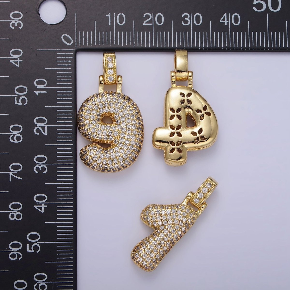 14K Gold Filled 30mm Micro Paved Balloon Bubble Number Pendant | AA1321 - AA1326 - DLUXCA