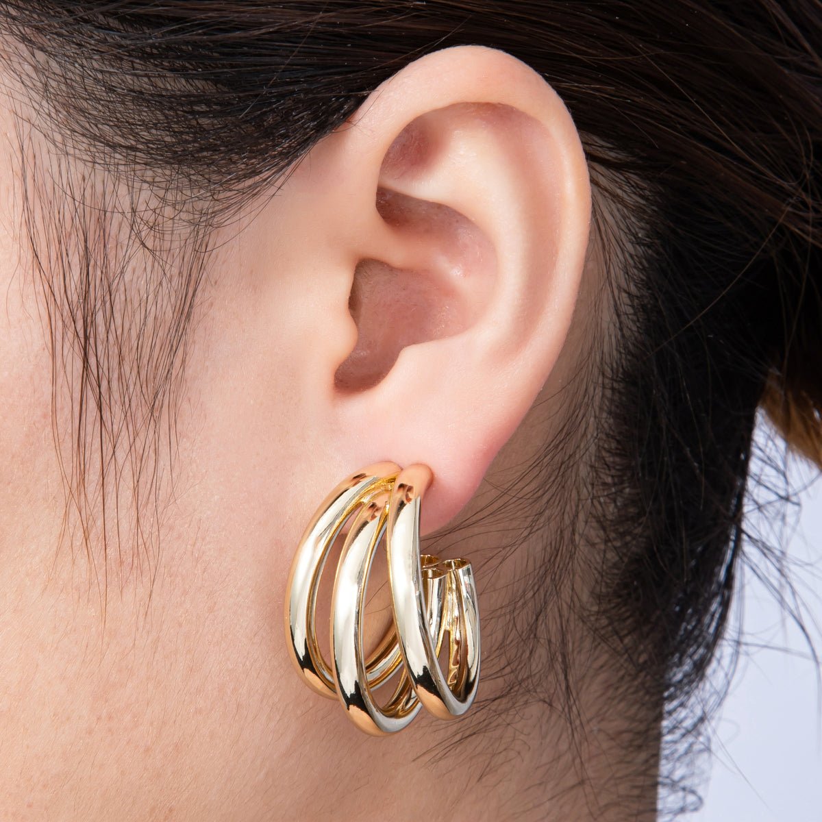 14K Gold Filled 30mm Minimalist Triple Band C - Shaped Hoop Earrings | Earrings - 00136 - DLUXCA