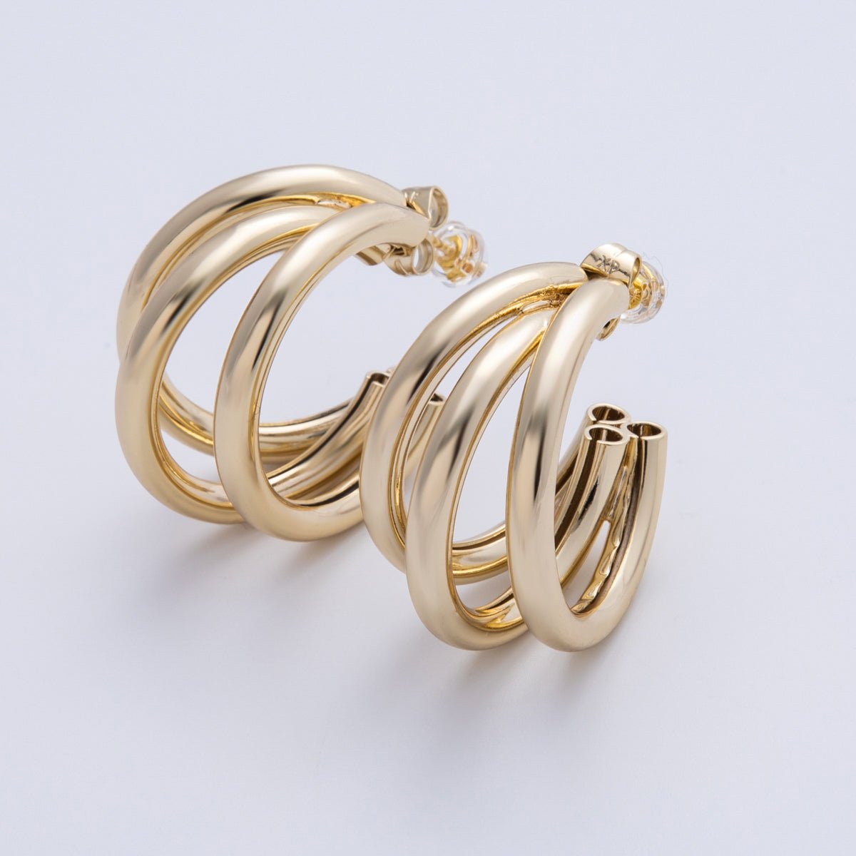 14K Gold Filled 30mm Minimalist Triple Band C - Shaped Hoop Earrings | Earrings - 00136 - DLUXCA