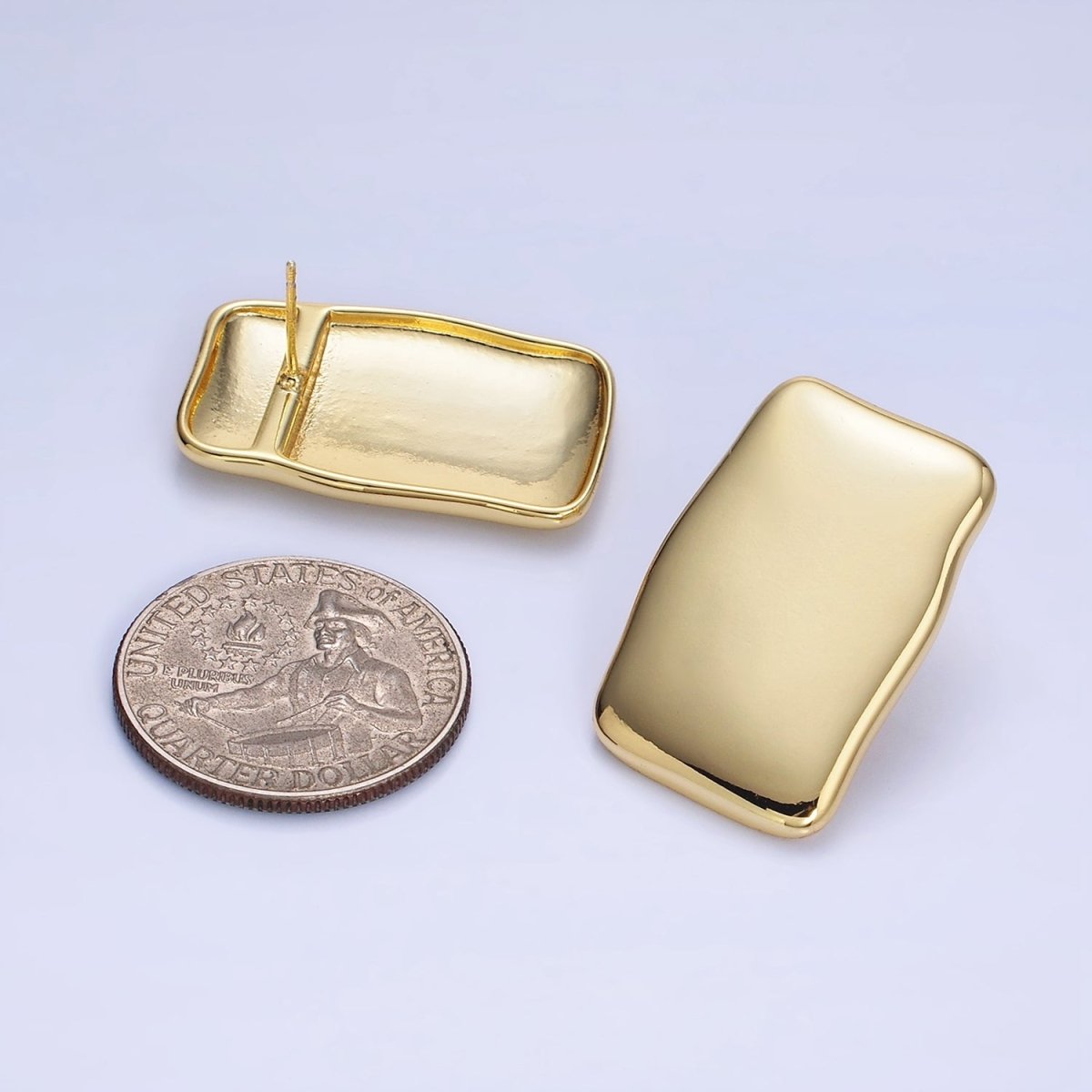 14K Gold Filled 30mm Rectangle Bar Minimalist Stud Earrings in Gold & Silver | P500 P501 - DLUXCA