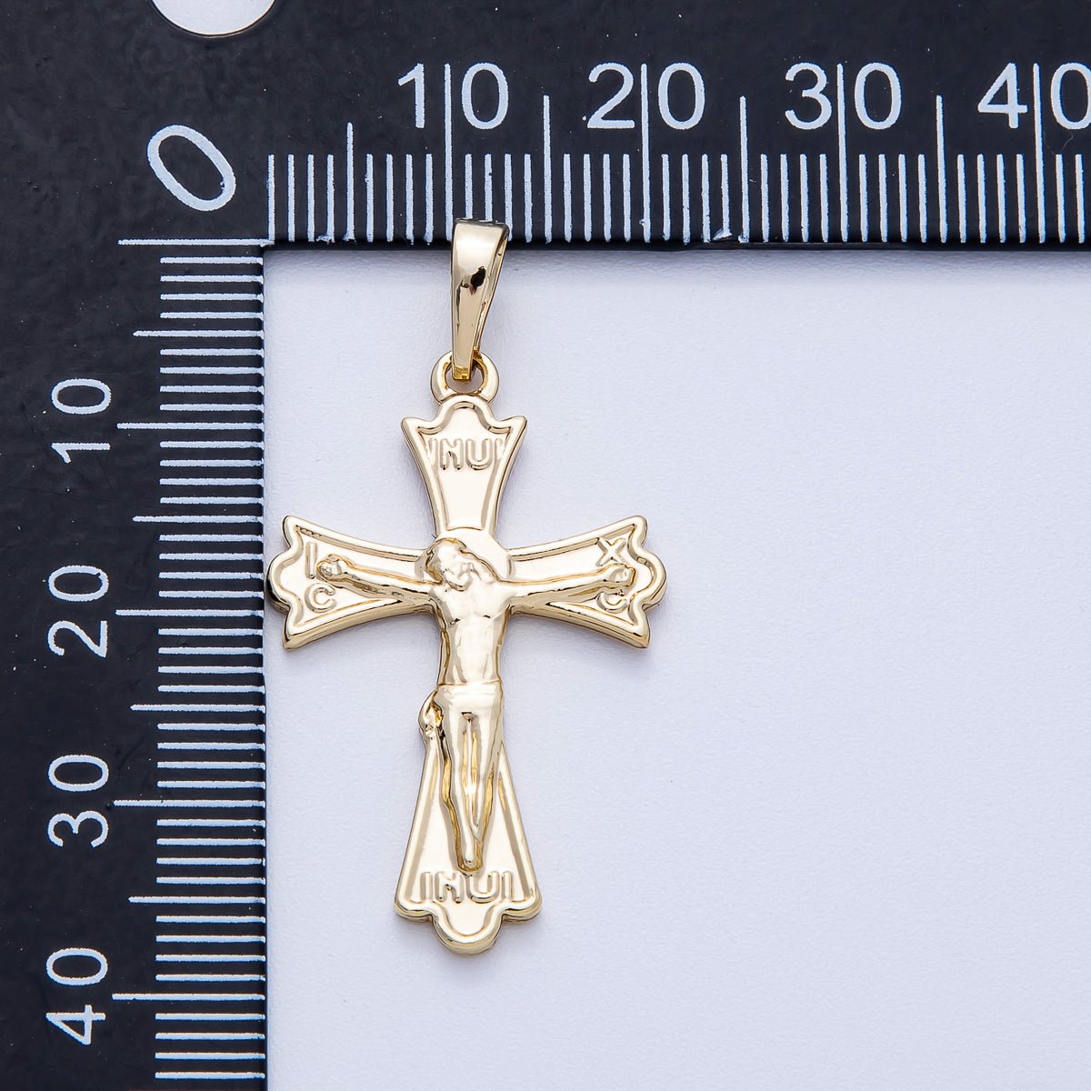 14K Gold Filled 32mm Minimalist Crucifix Religious Cross Pendant | Charms - 00455 - DLUXCA