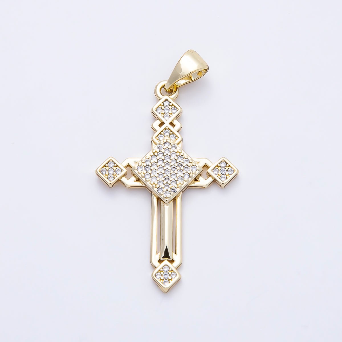 14K Gold Filled 33mm Micro Paved CZ Religious Open Cross Pendant | Charms-01167 - DLUXCA