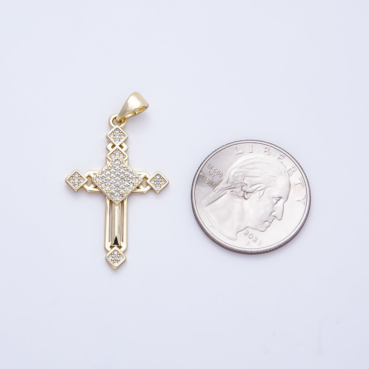 14K Gold Filled 33mm Micro Paved CZ Religious Open Cross Pendant | Charms-01167 - DLUXCA