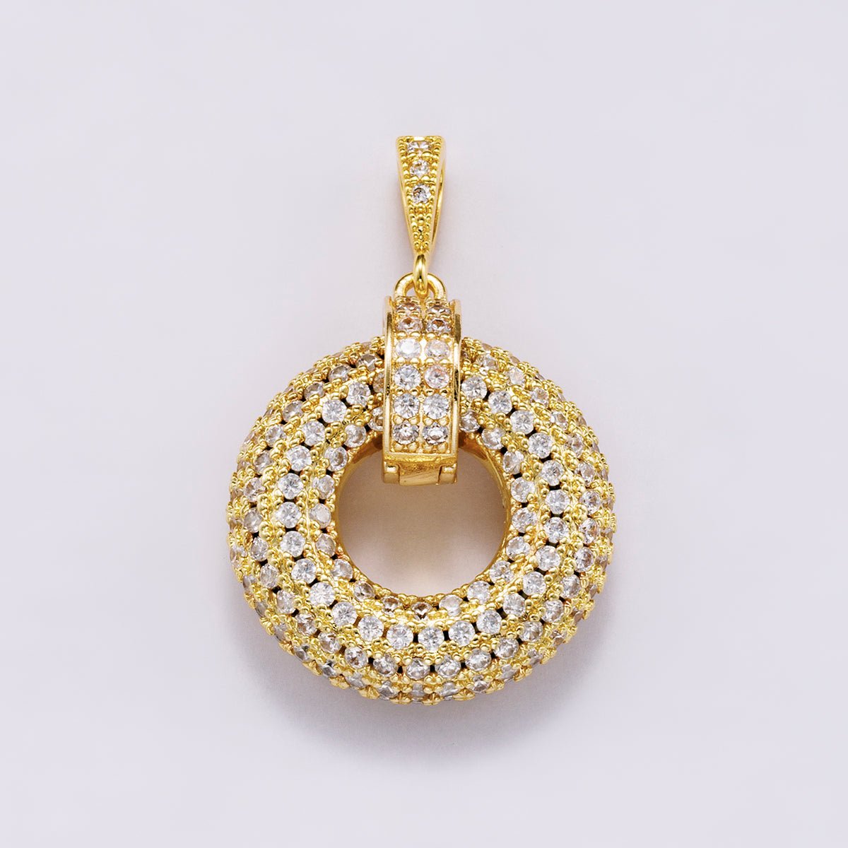 14K Gold Filled 35mm Micro Paved CZ Open Round Pendant in Gold & Silver | Charms - 00560 Charms - 00561 - DLUXCA