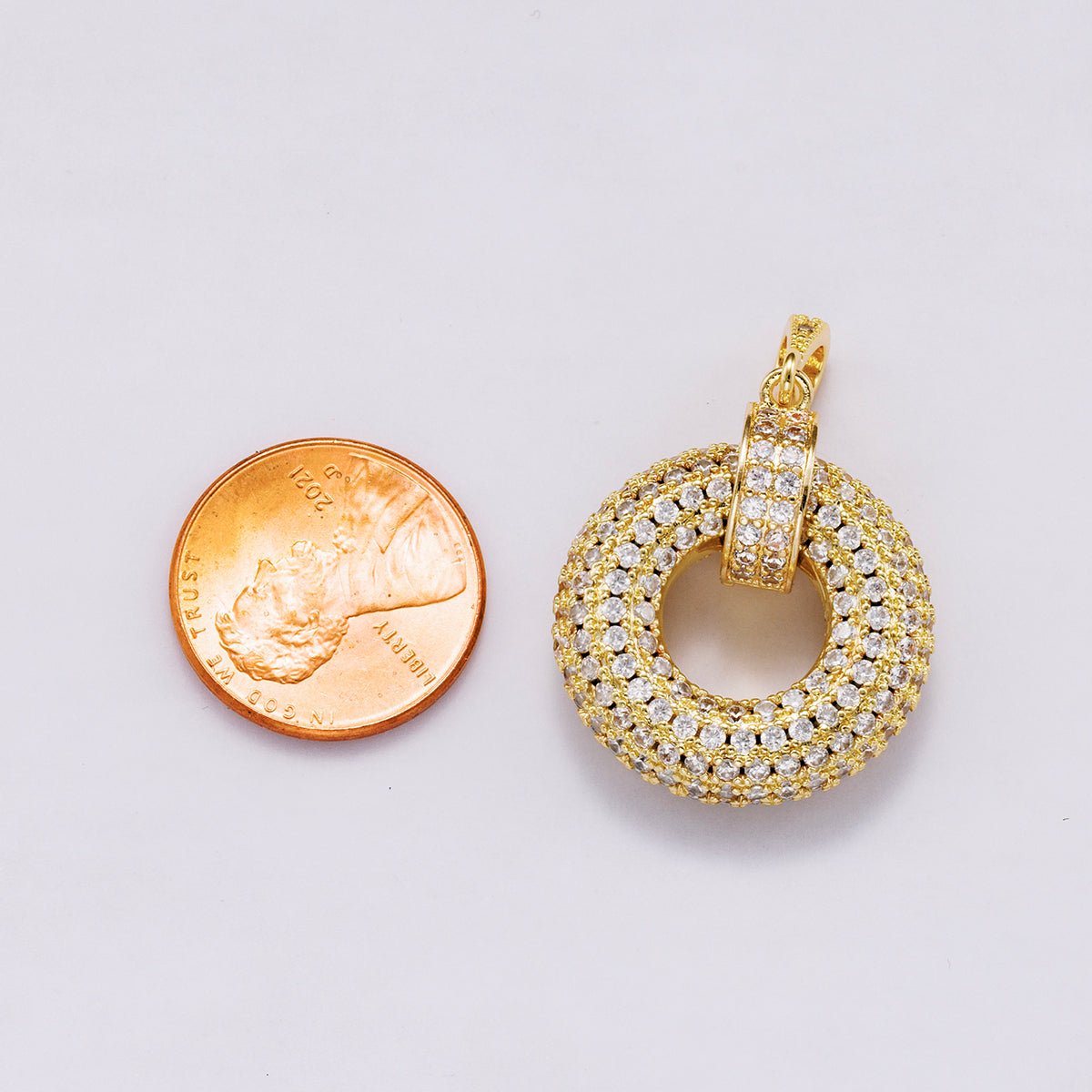 14K Gold Filled 35mm Micro Paved CZ Open Round Pendant in Gold & Silver | Charms - 00560 Charms - 00561 - DLUXCA