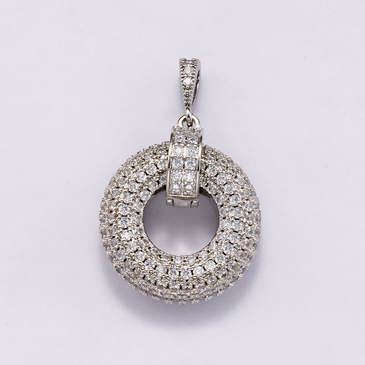 14K Gold Filled 35mm Micro Paved CZ Open Round Pendant in Gold & Silver | Charms - 00560 Charms - 00561 - DLUXCA