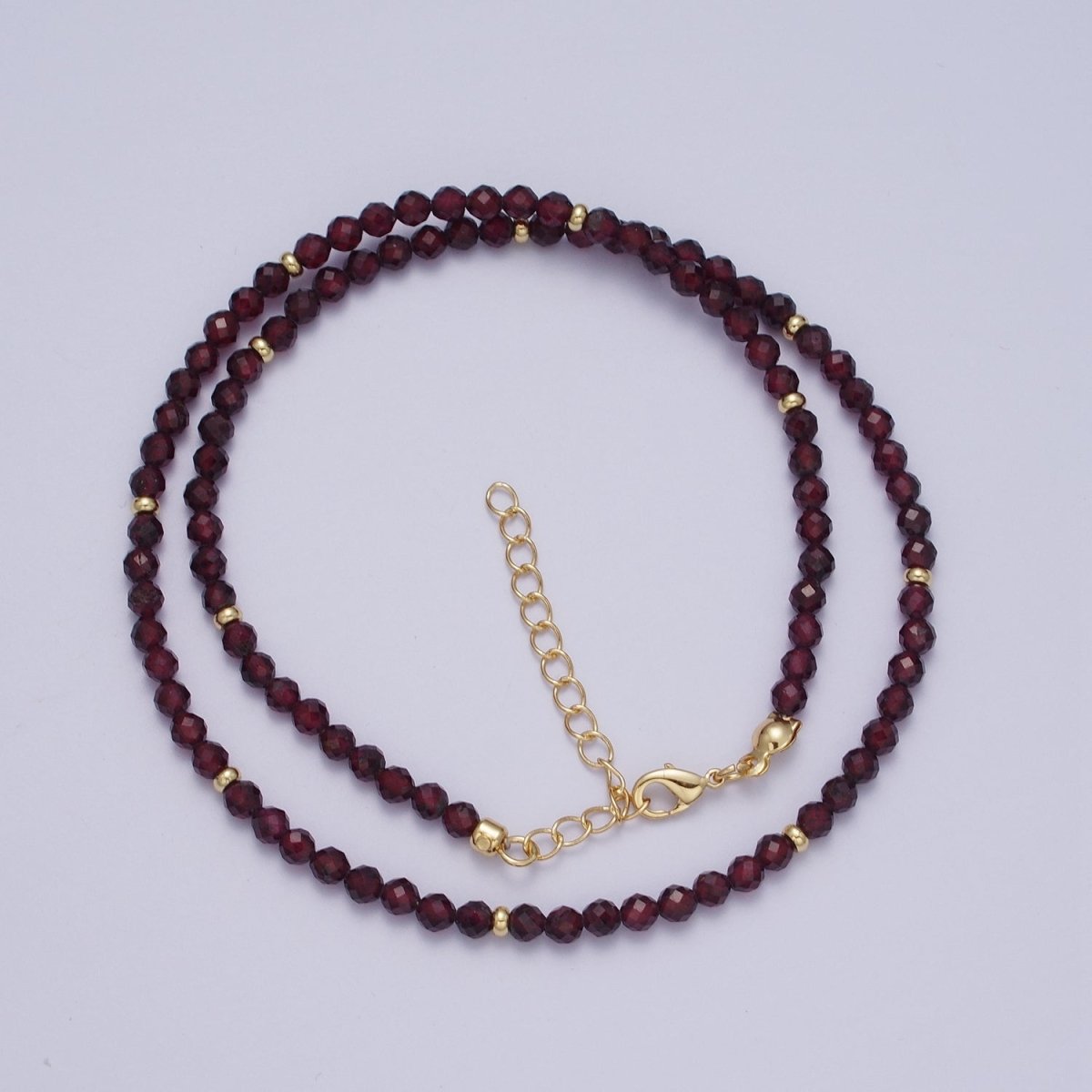 14K Gold Filled 3.5mm Red Garnet Gemstone Bead 16 Inch Choker Necklace | WA - 01282 - DLUXCA