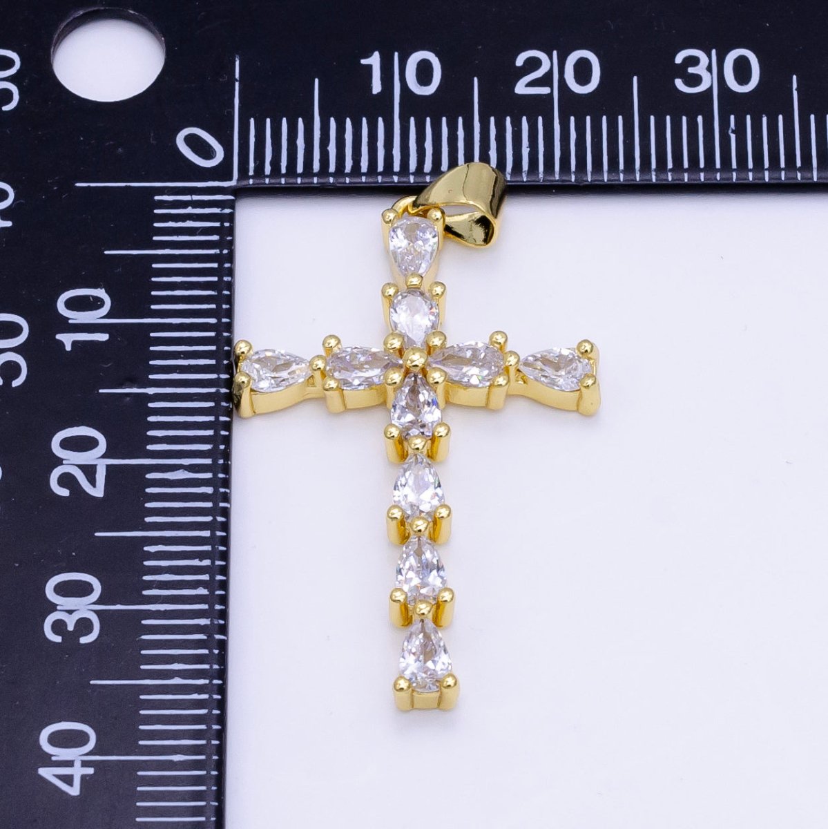 14K Gold Filled 35mm Teardrop CZ Religious Cross Pendant in Gold & Silver | H352 - DLUXCA