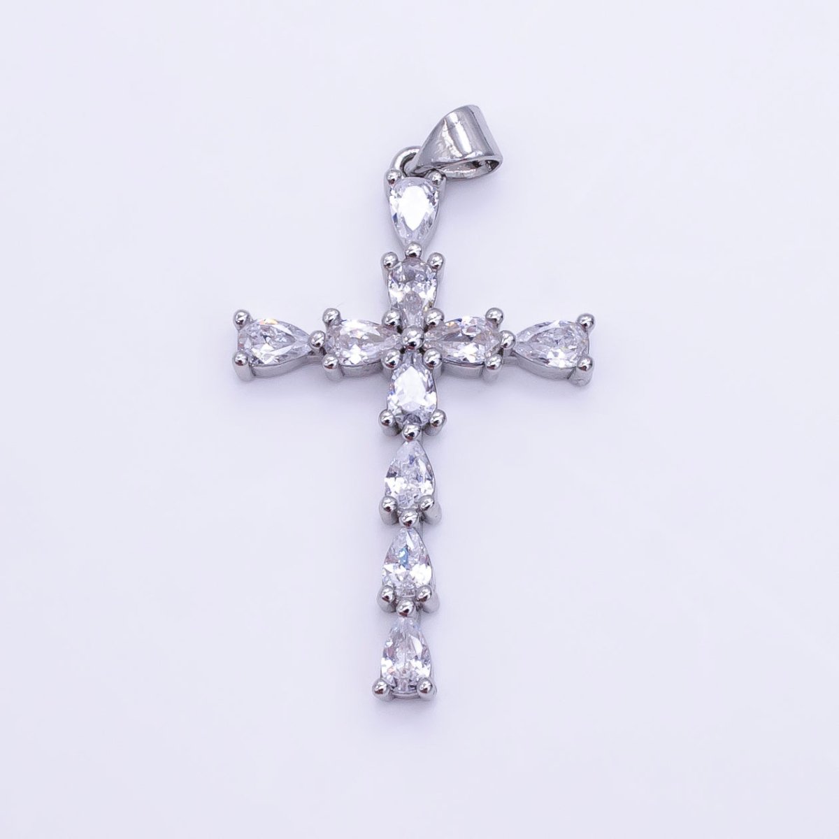 14K Gold Filled 35mm Teardrop CZ Religious Cross Pendant in Gold & Silver | H352 - DLUXCA