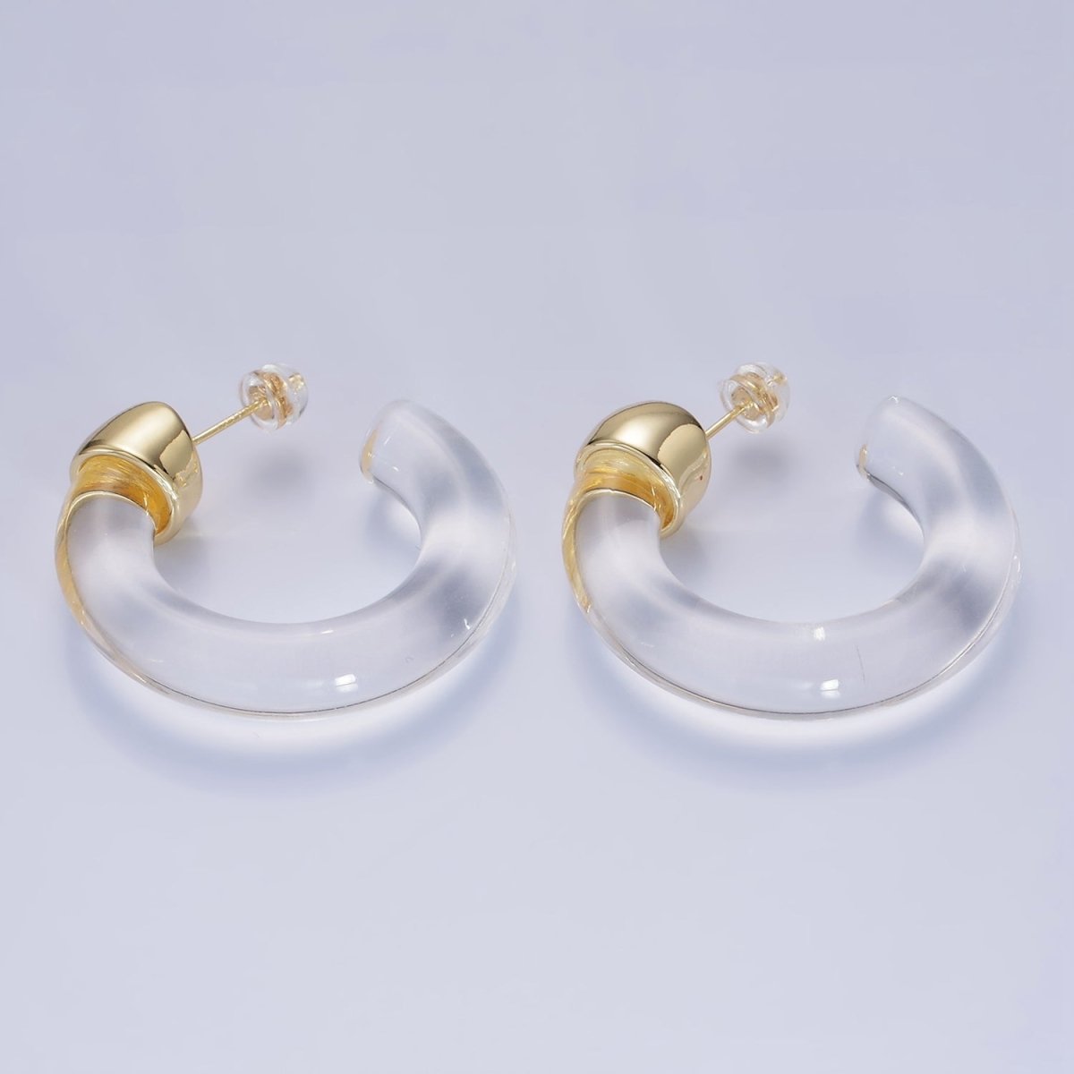 14K Gold Filled 35mm Yellow, Green, Pink, Purple C-Shaped Resin Hoop Earrings | AE189 - AE192 - DLUXCA