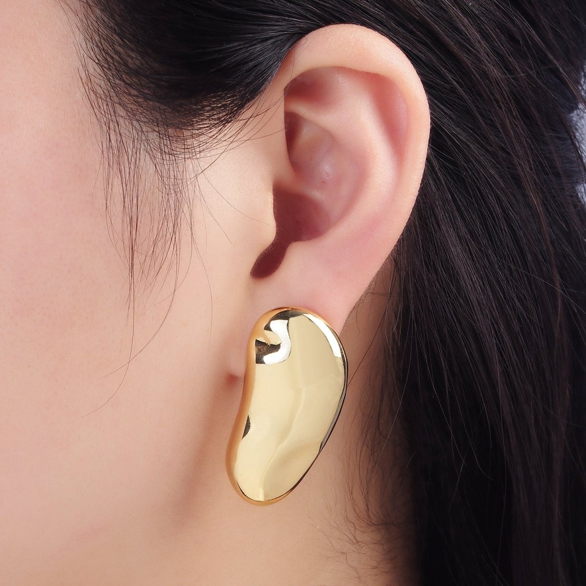 14K Gold Filled 38mm Abstract Molten Foil Drop Stud Earrings | Q047 - DLUXCA