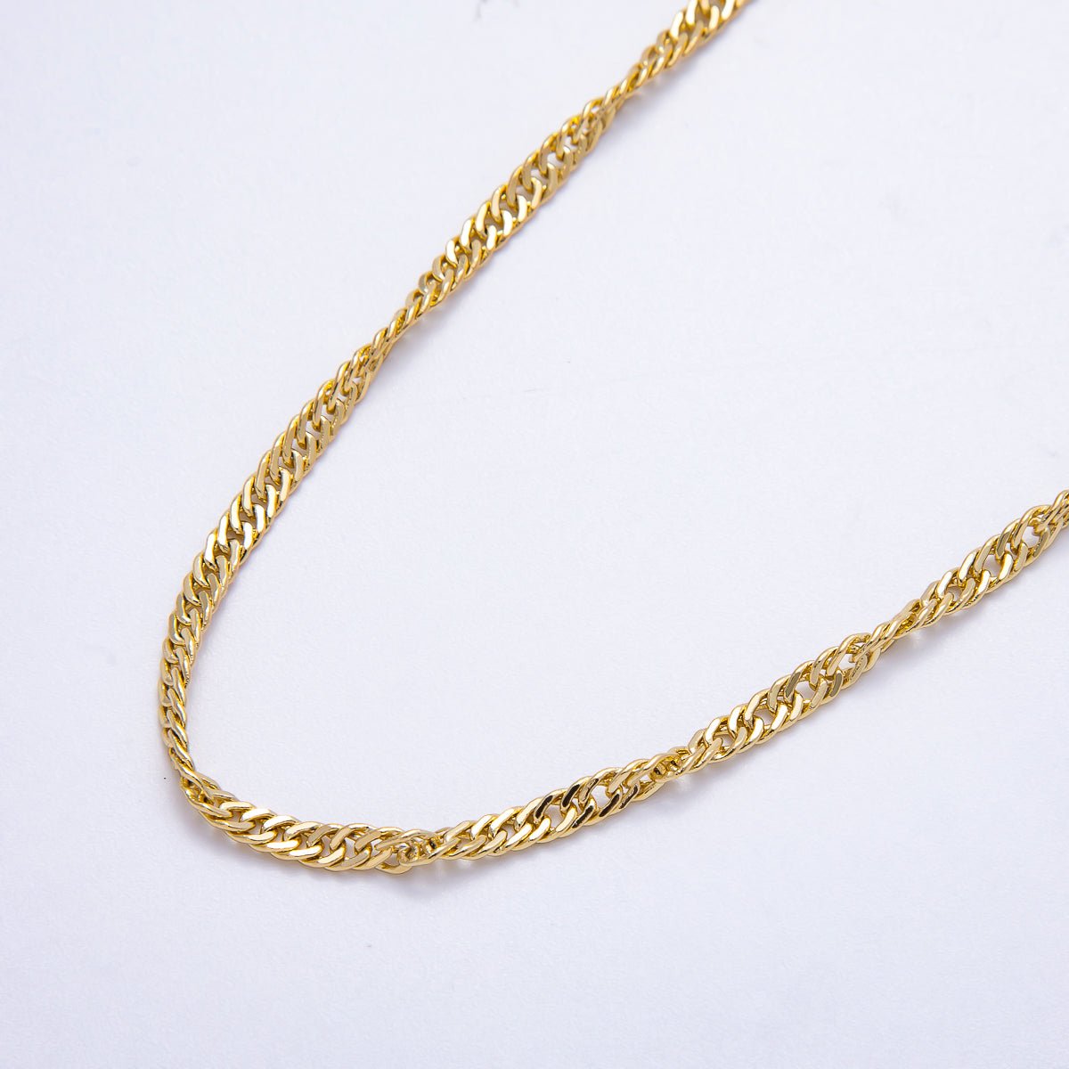 14K Gold Filled 3mm Minimalist Singapore Twist Chain 18 Inch Necklace | WA - 04300 - DLUXCA