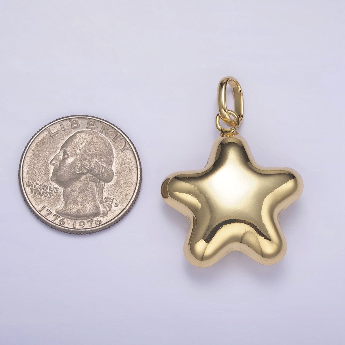 14K Gold Filled 40mm Celestial Star Minimalist Puffed Pendant in Gold & Silver | AA1315 AA1316 - DLUXCA