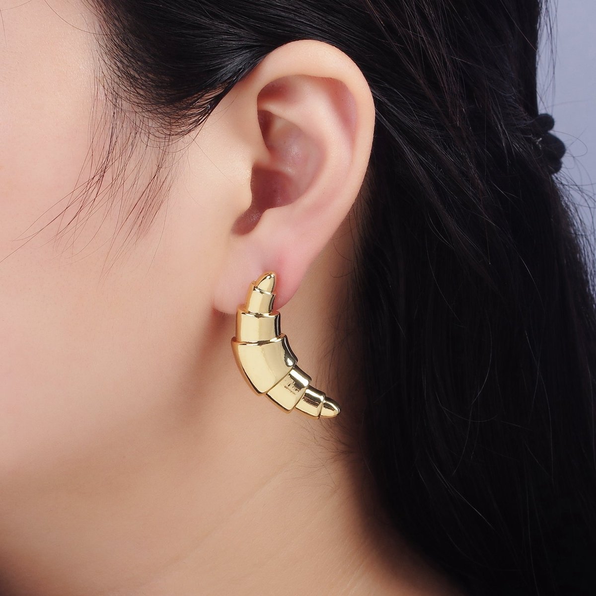 14K Gold Filled 40mm Minimalist Baguette Bread Stud Earrings | Q076 - DLUXCA