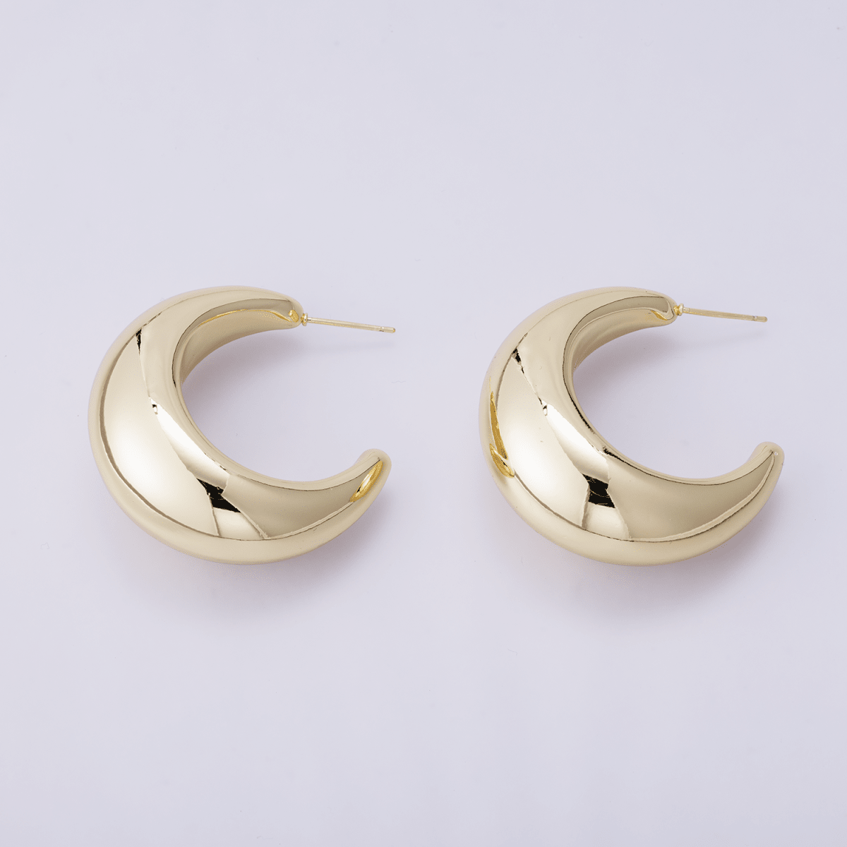 14K Gold Filled 40mm Minimalist Dome C - Shaped Hoop Earrings | P00408 - DLUXCA