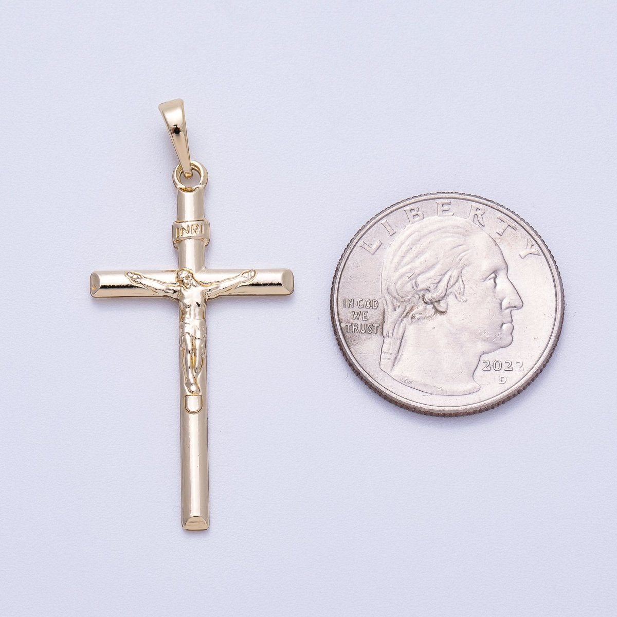 14K Gold Filled 40mm Religious Crucifix Cross Minimalist Pendant | Charms - 00567 - DLUXCA