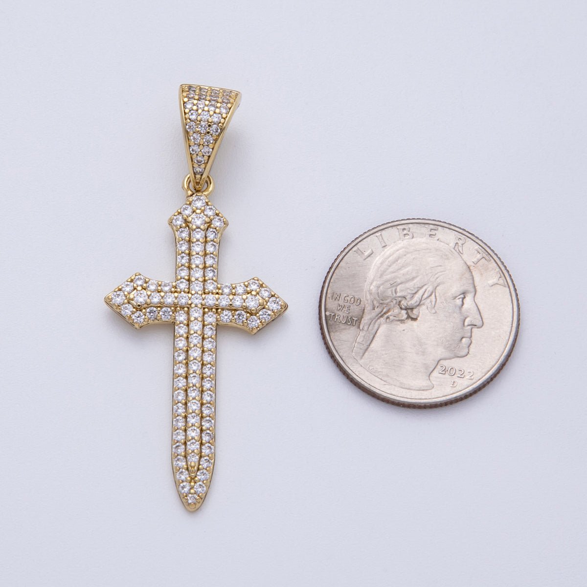 14K Gold Filled 43mm Micro Paved CZ Passion Religious Cross Pendant | Charms - 00133 - DLUXCA