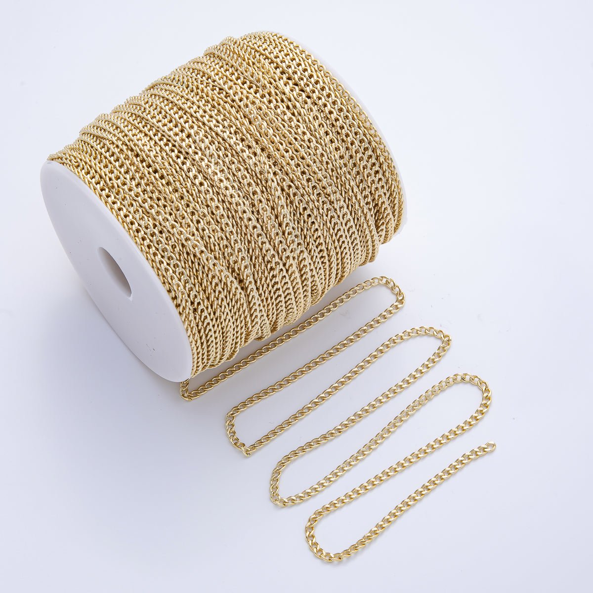 14K Gold Filled 4.3mm x 3mm Textured Curb Unfinished Chain by Yard | Roll - 1824 - DLUXCA
