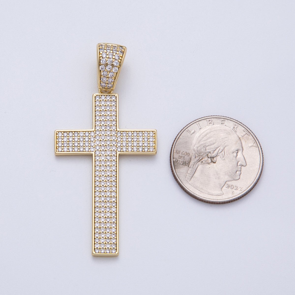 14K Gold Filled 47.5mm Micro Paved CZ Religious Cross Pendant | CHARMS - 00137 - DLUXCA