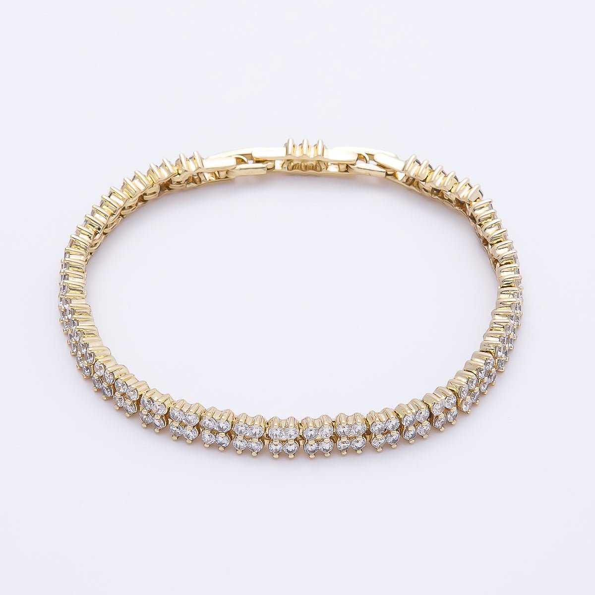 14K Gold Filled 5mm Clear CZ Double Row Clover Tennis Chain 7 Inch Adjustable Bracelet | WA-04631 - DLUXCA