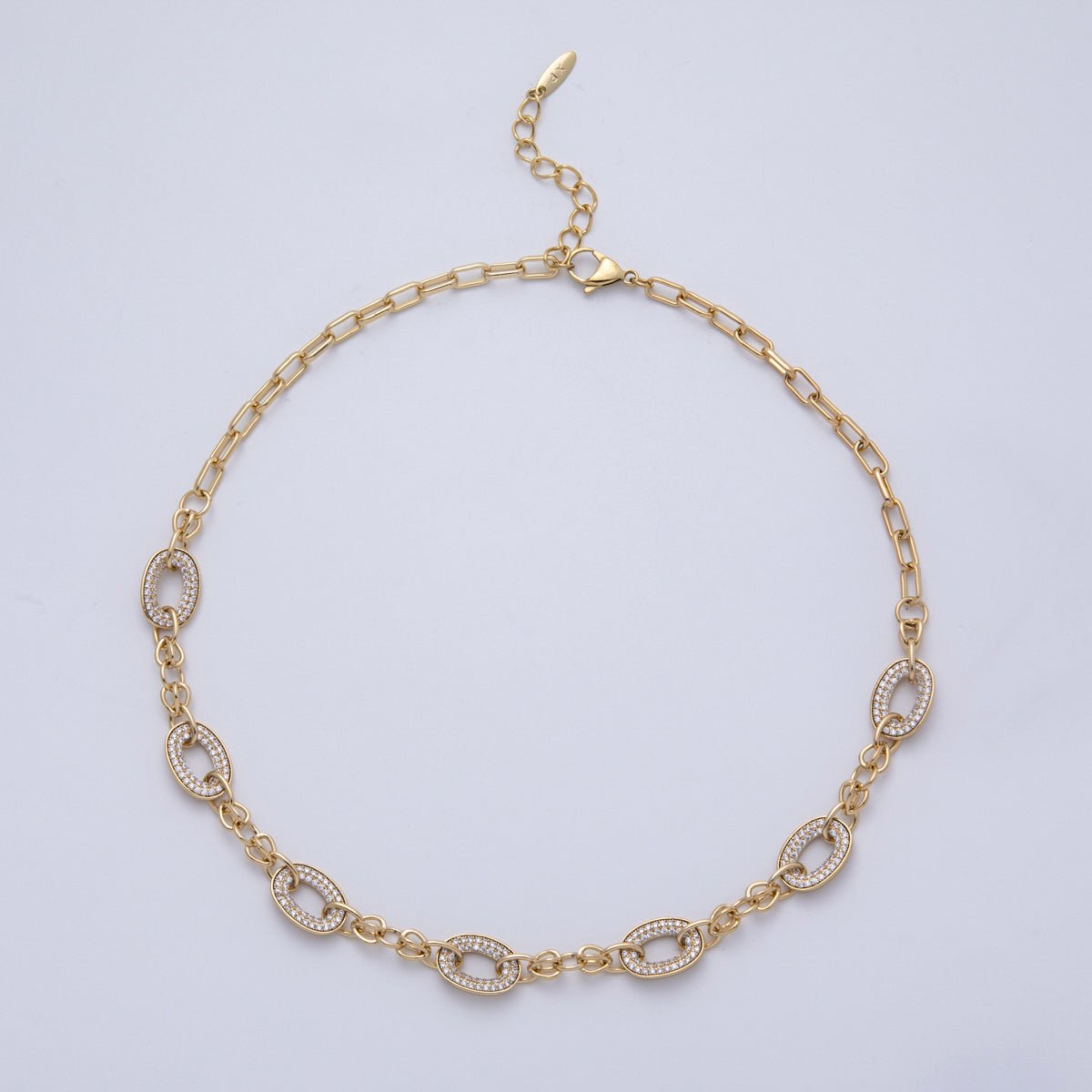 14K Gold Filled 5mm Clear Micro Paved CZ Cable Paperclip Chain 18 Inch Necklace | WA - 4094 - DLUXCA