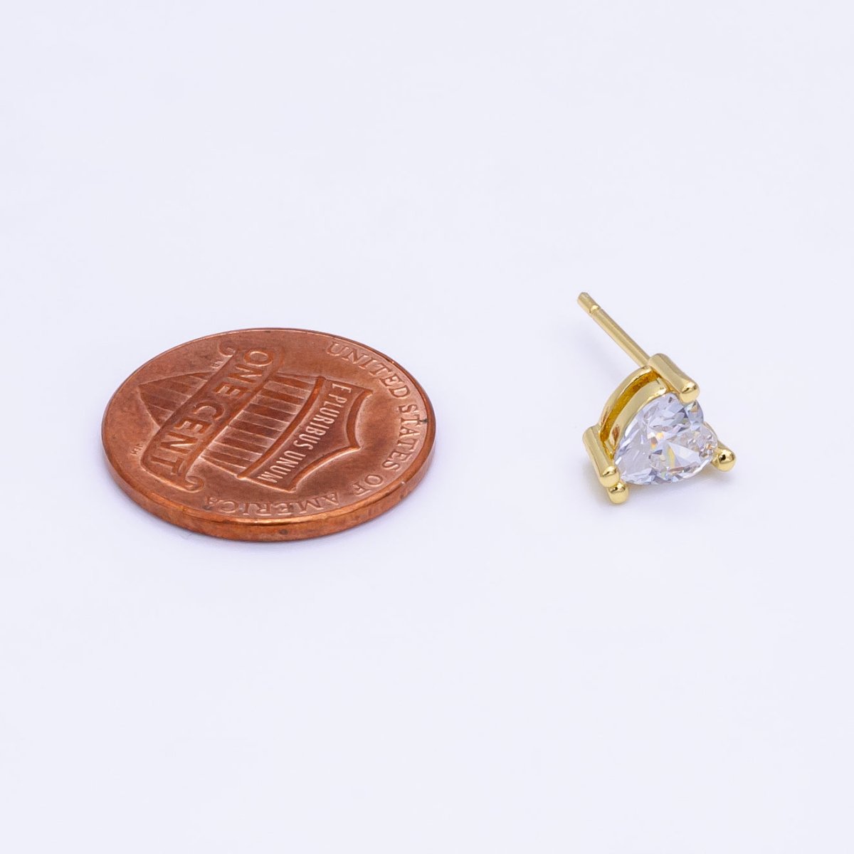 14K Gold Filled 6.5mm, 9mm Clear CZ Heart Bezel Stud Earrings | AE599 AE762 - DLUXCA