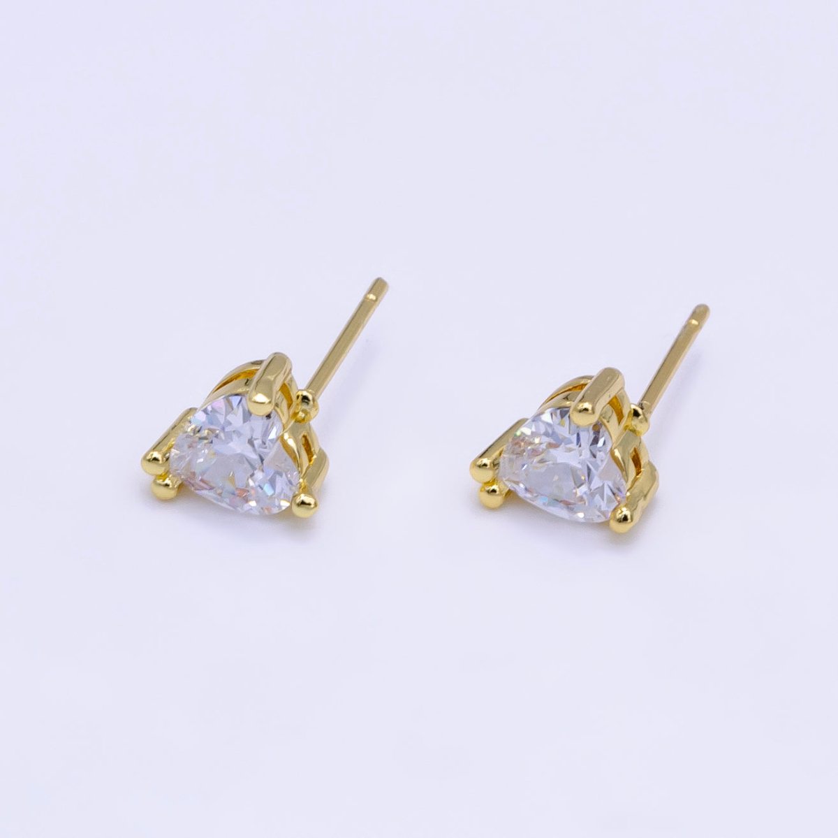 14K Gold Filled 6.5mm, 9mm Clear CZ Heart Bezel Stud Earrings | AE599 AE762 - DLUXCA