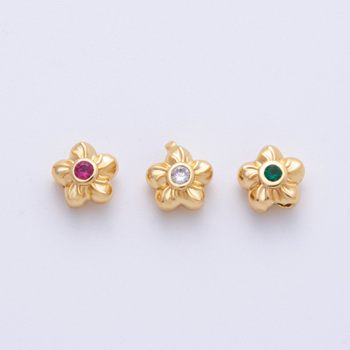 14k Gold Filled 6mm Fuchsia, Clear, And Green Round CZ Flower Textured Spacer Beads | Beads 00006 - 00008 - DLUXCA