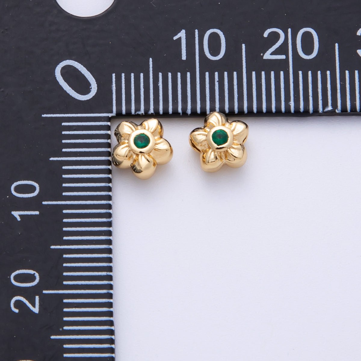 14k Gold Filled 6mm Fuchsia, Clear, And Green Round CZ Flower Textured Spacer Beads | Beads 00006 - 00008 - DLUXCA