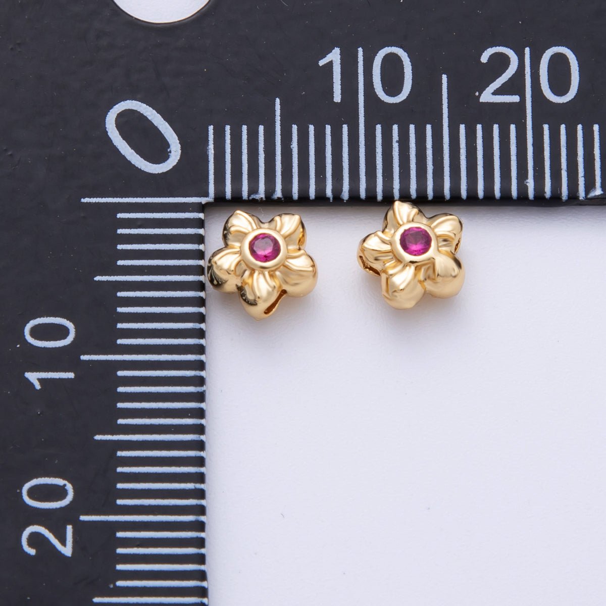 14k Gold Filled 6mm Fuchsia, Clear, And Green Round CZ Flower Textured Spacer Beads | Beads 00006 - 00008 - DLUXCA