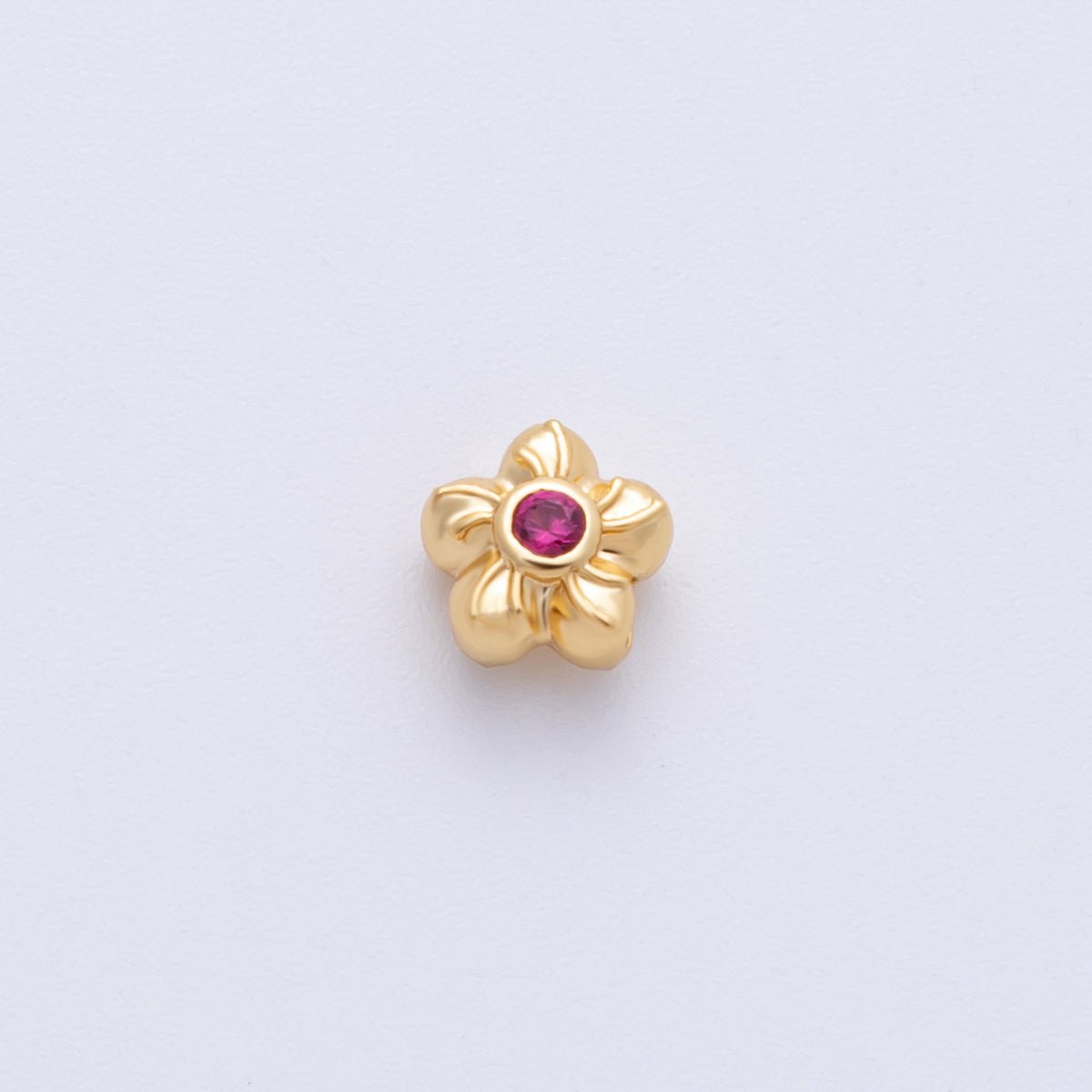 14k Gold Filled 6mm Fuchsia, Clear, And Green Round CZ Flower Textured Spacer Beads | Beads 00006 - 00008 - DLUXCA
