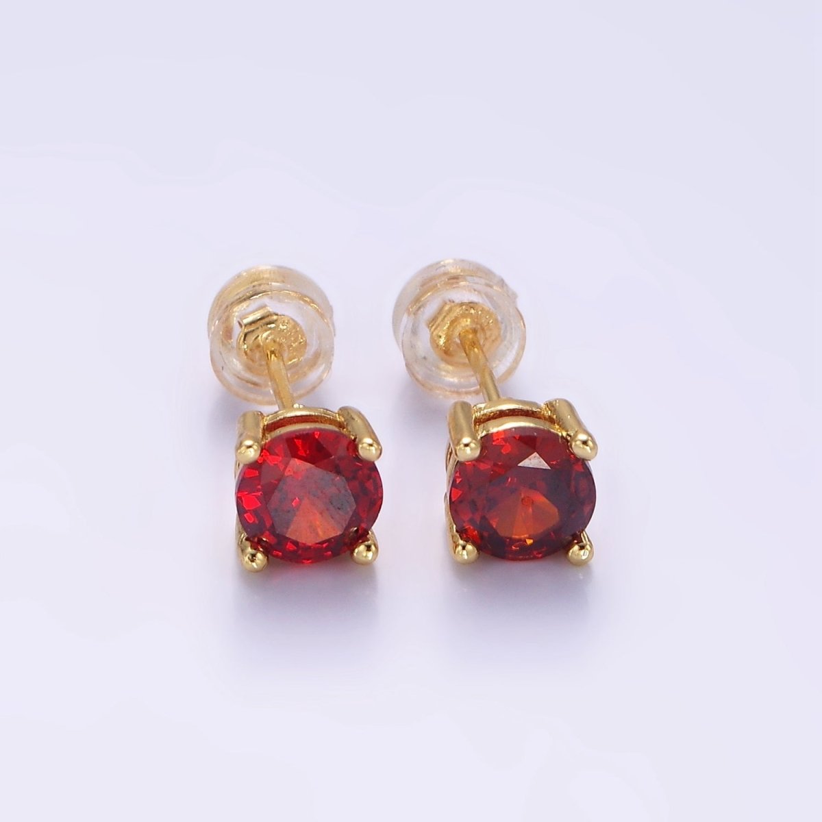 14K Gold Filled 6mm Red CZ Birthstone Stud Earrings | P508 - DLUXCA