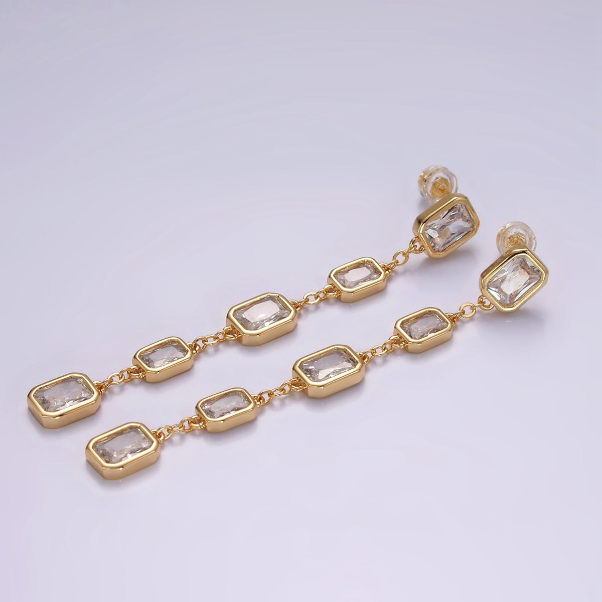 14K Gold Filled 70mm Multiple Baguette Drop Stud Earrings - DLUXCA